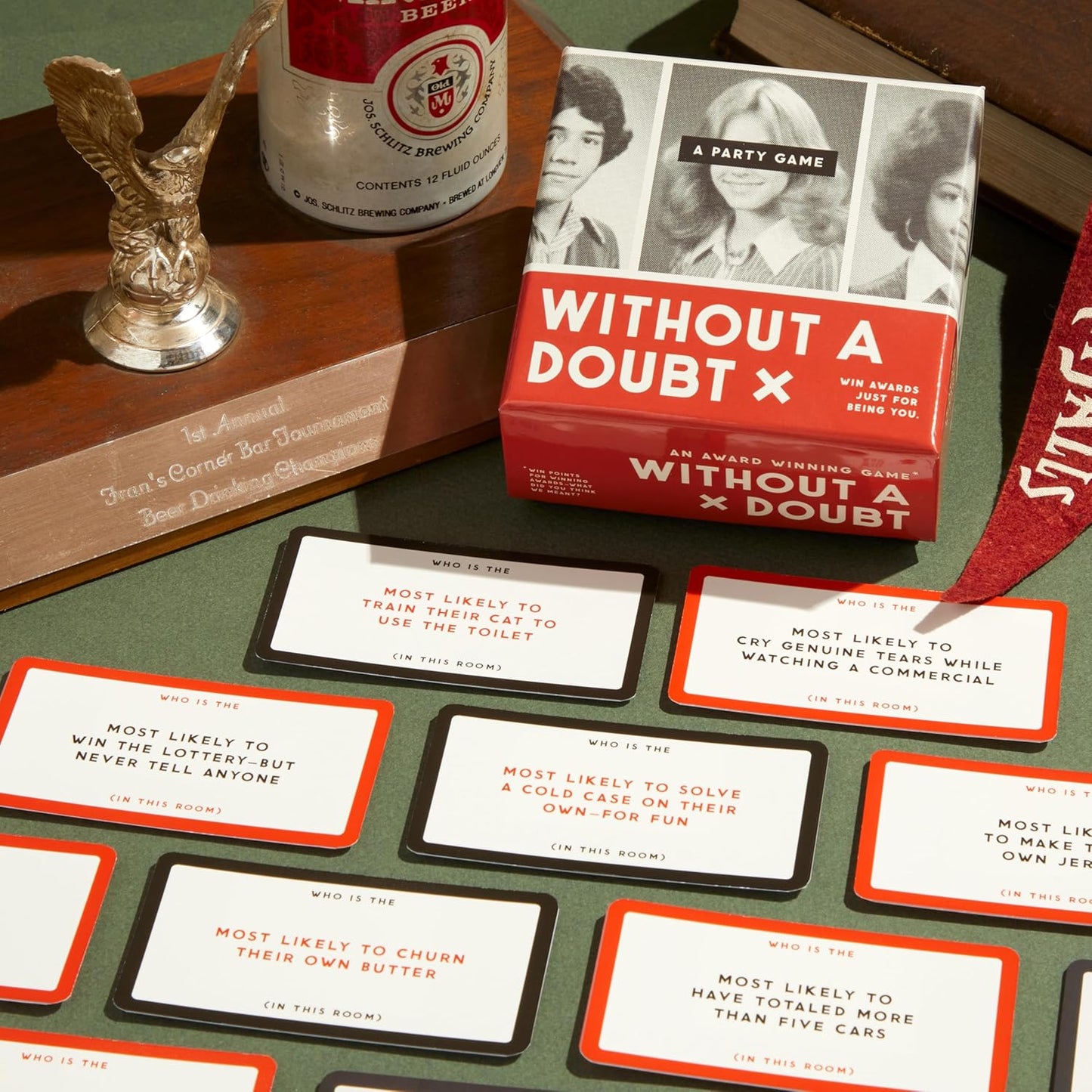 Brass Monkey Without A Doubt – Social Party Game with 200 Game Card Prompts to Nominate Players with Random Superlatives