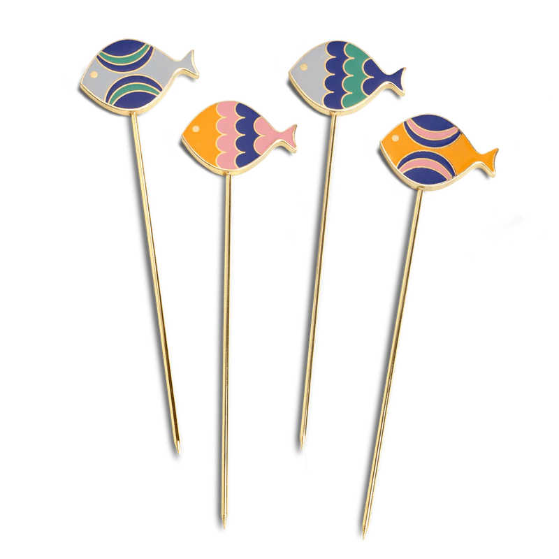 Set 4 koktejlových párátek Fish Splash / rybky