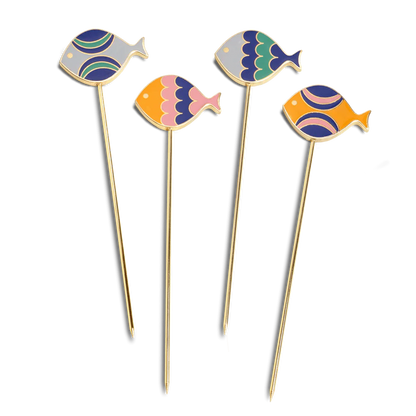 Set 4 koktejlových párátek Fish Splash / rybky