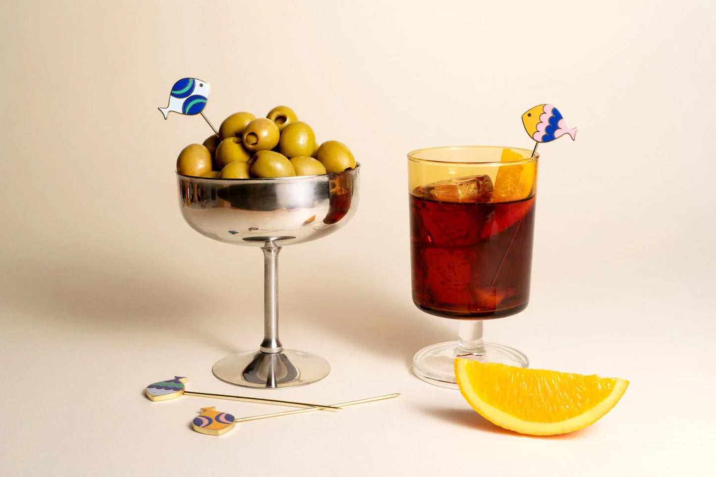 Set 4 koktejlových párátek Fish Splash / rybky