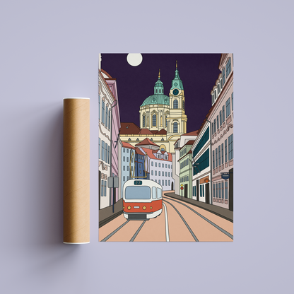 Originální barevný plakát Prague Collection s ilustrací pražské Malé Strany.